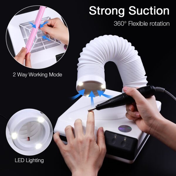 60W new strong nail dust collector suction dust cleaner retractable elbow design fan nail vacuum cleaner 1