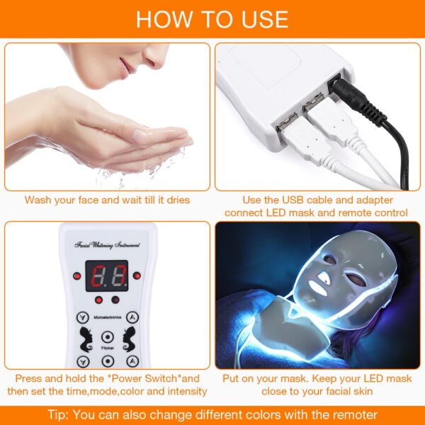 7 Colors Light LED Facial Mask With Neck Skin Rejuvenation Face Care Treatment Beauty Anti Acne 5