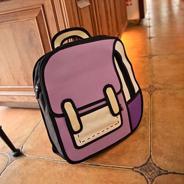 Ang AEQUEEN 3D Print Canvas Backpacks 2D Drawing Cartoon School Back Pack Bag Cute Student Schoolbag Messenger 3