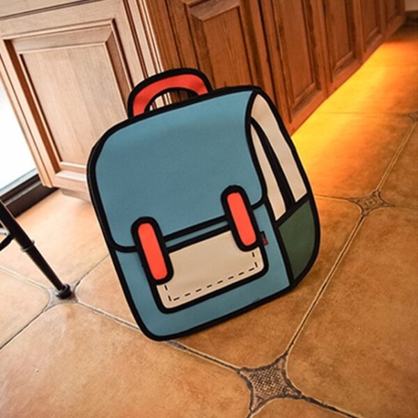 Ang AEQUEEN 3D Printing Canvas Backpacks 2D Drawing Cartoon School Back Pack Bag Cute Student Schoolbag