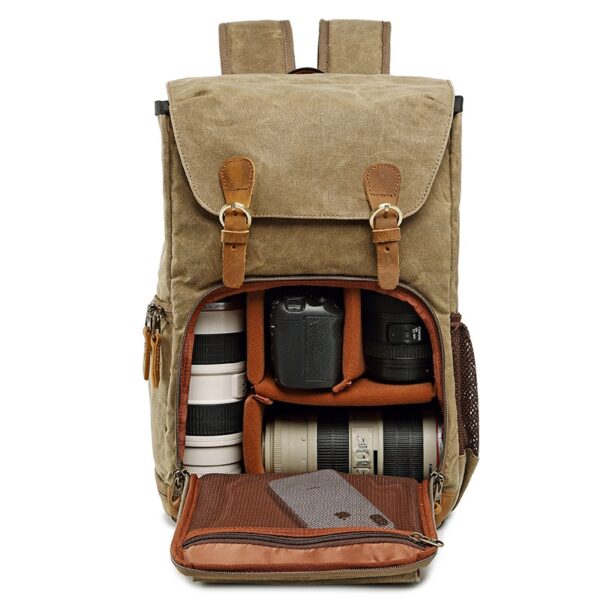 Водоотпорна торба за фотографија на платно Batik, отворено за абење, ранец за фотографии со голема камера, мажи за Nikon Canon
