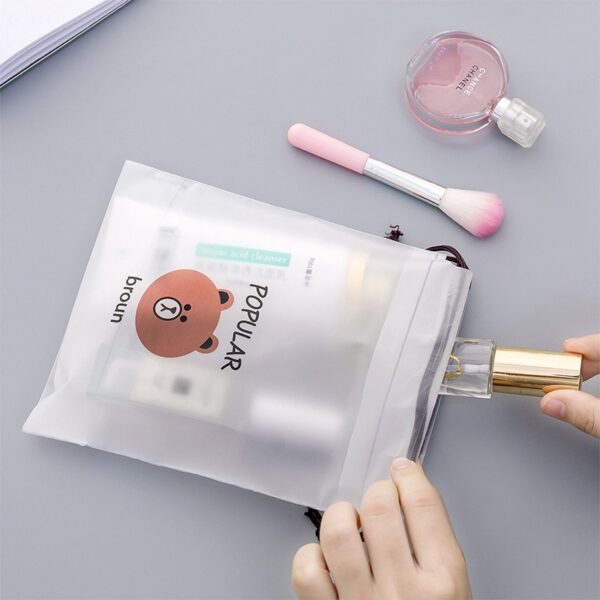 Кафеава мечка Транспарентна козметичка торба Шминка за патување Womenенски патент за шминка Организатор за бања Чинец за складирање 4