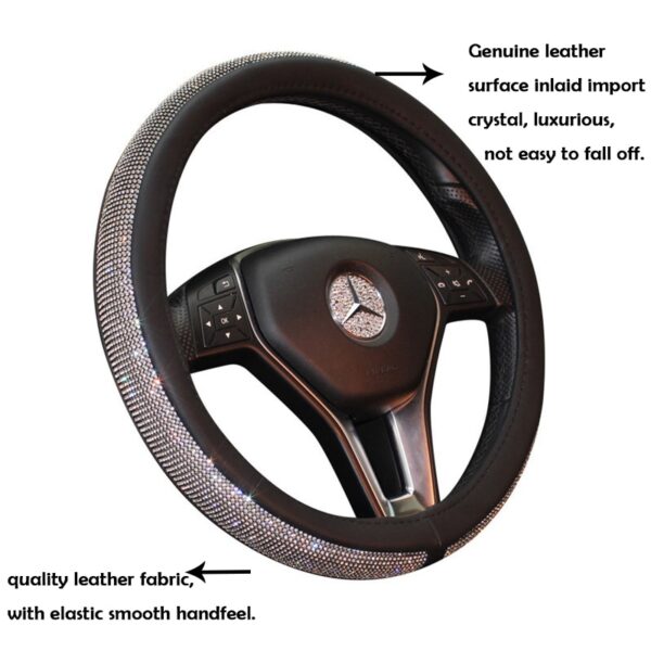 Car Leather Steering Wheel Covers Crystal Rhinestone Auto Steering Wheel Covers Protectors Interior Accessories For Women 2