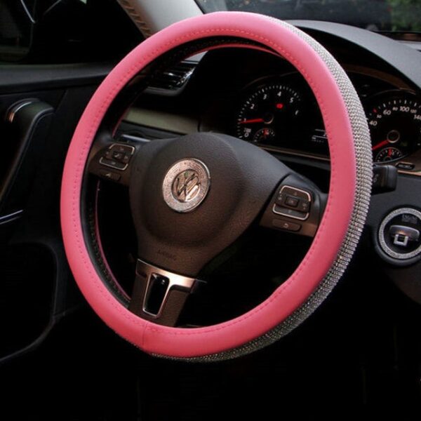 Car Leather Steering Wheel Covers Crystal Rhinestone Auto Steering Wheel Covers Protectors Interior Accessories For Women 3.jpg 640x640 3