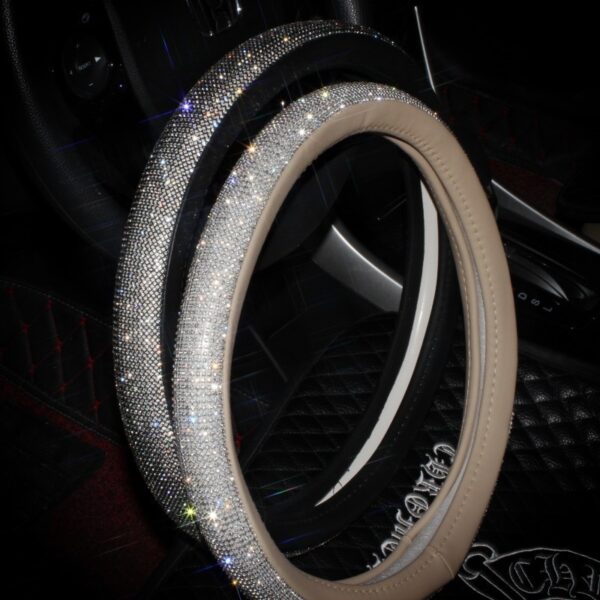 Car Leather Steering Wheel Covers Crystal Rhinestone Auto Steering Wheel Covers Protectors Interior Accessories For Women 5