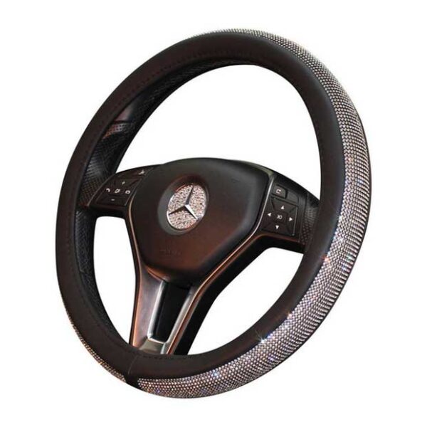 Car Leather Steering Wheel Covers Crystal Rhinestone Auto Steering Wheel Covers Protectors Interior Accessories For