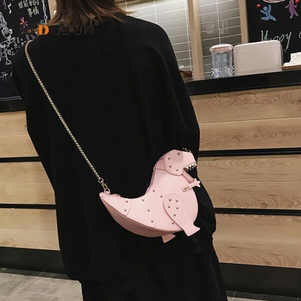 DUSUN Rivet Personality Dinosaur Design Fashion Leather Crossbody Mini Messenger Bag Women Chain Purse Female Shoulder 3