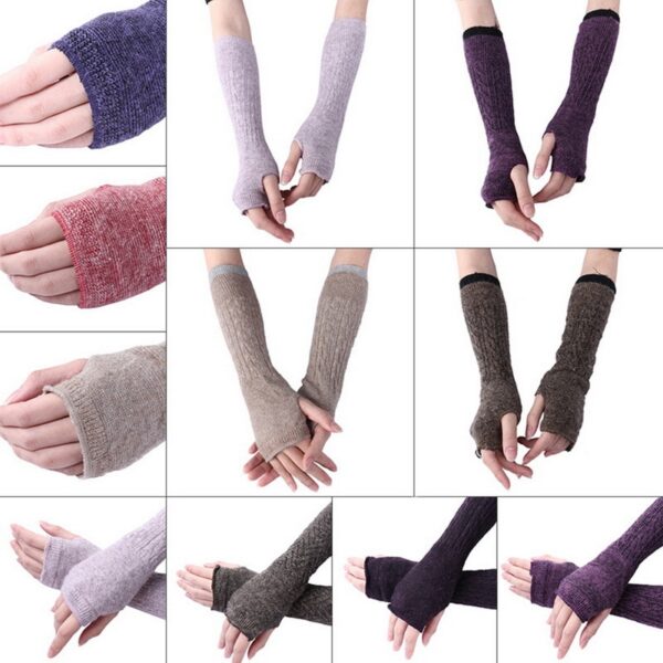 Guantes largos sin dedos a la moda, guantes suaves de invierno de punto cálido para medio dedo, guantes largos de lana, múltiples 5