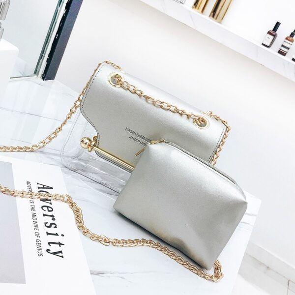 Fashion Women Brand Design Small Square Shoulder Bag Clear Transparent PU Composite Messenger Bags Bag-ong Babaye 2