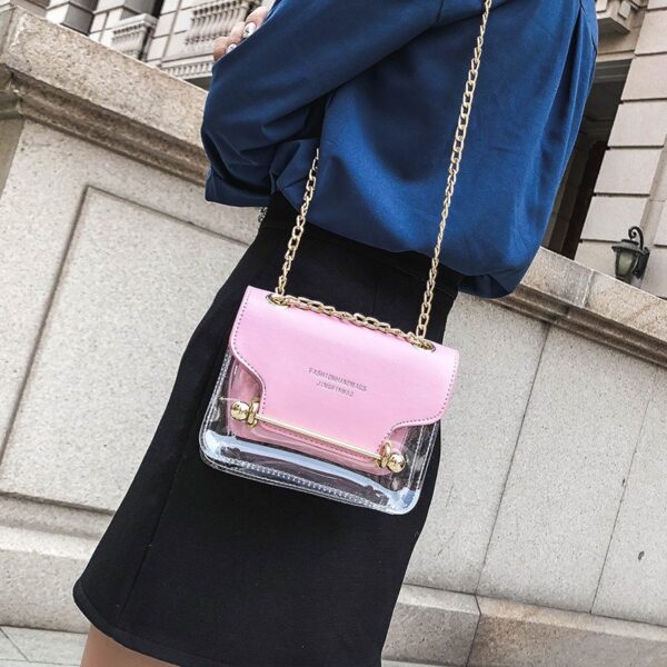 Fashion Women Brand Design Small Square Shoulder Bag Clear Transparent PU Composite Messenger Bags New Female 3