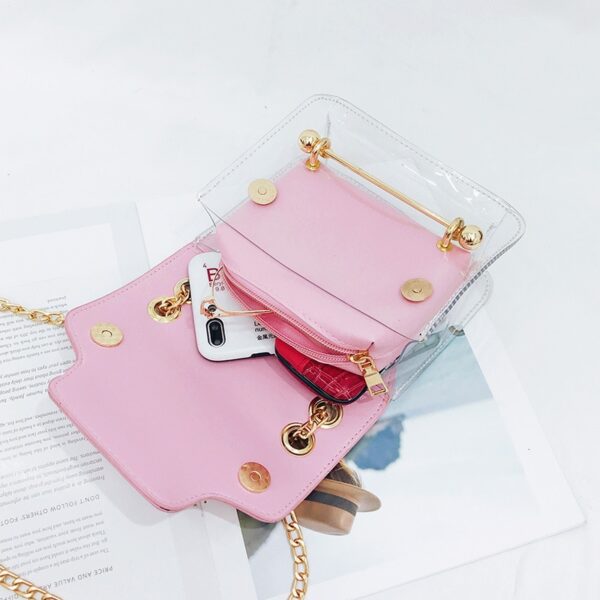 Fashion Women Brand Design Small Square Shoulder Bag Clear Transparent PU Composite Messenger Bags New Female 4