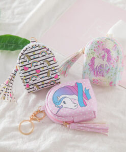 Fashion Women PU Unicorn Mini Wallet Card Key Holder Zip Coin Purse Clutch Bags