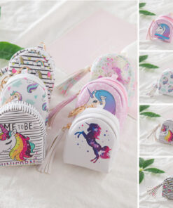 Fashion Women PU Unicorn Mini Wallet Card Key Holder Zip Coin Purse Clutch Bags 5