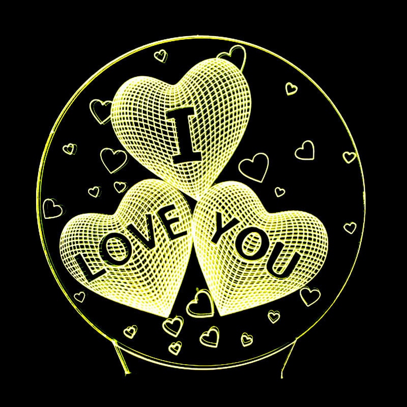 Colorful 3D Hologram Hearts LED Lamp USB  Night Light Romantic Gift for Lover 