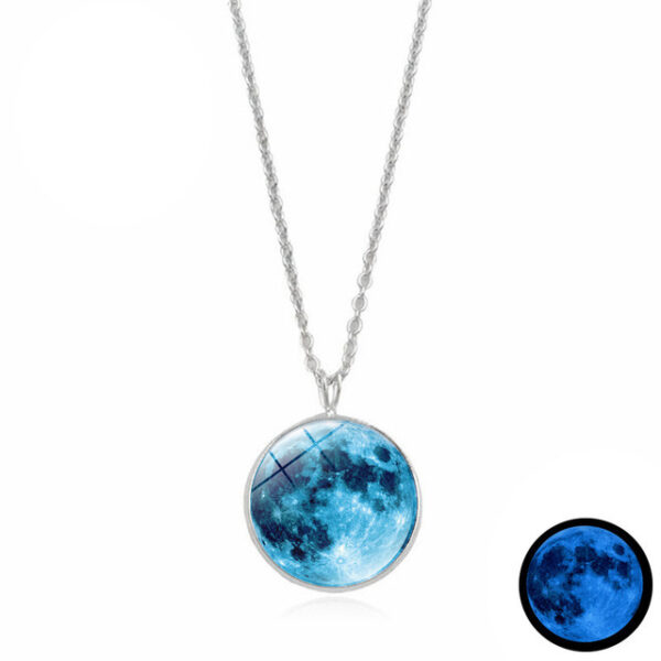 Glow In The Dark Moon Necklace 14mm Galaxy Planet Glass Cabochon Pendant Necklace Silver Chain Luminous 11.jpg 640x640 11