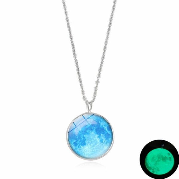 Kuwintas nga Glow In The Dark Moon 14mm Galaxy Planet Glass Cabochon Pendant Necklace Silver Chain Luminous 3.jpg 640x640 3