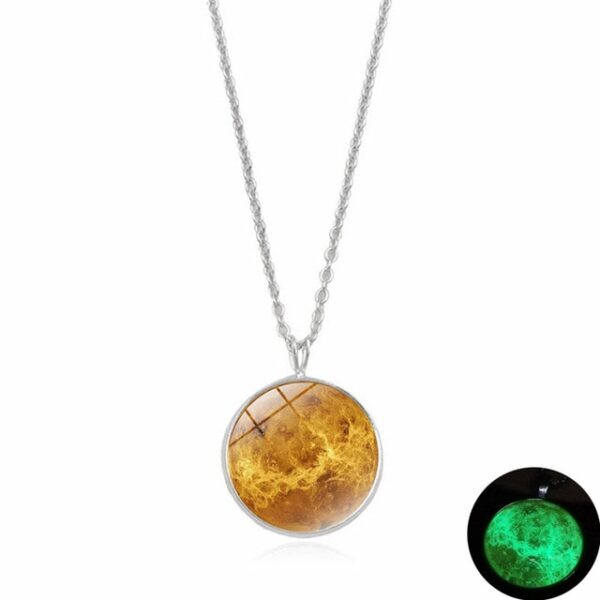 Glow In The Dark Moon Necklace 14mm Galaxy Planet Glass Cabochon Pendant Necklace Silver Chain Luminous 4.jpg 640x640 4