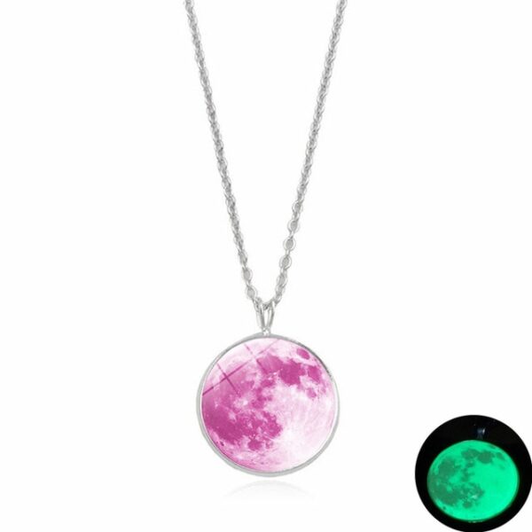 Kuwintas nga Glow In The Dark Moon 14mm Galaxy Planet Glass Cabochon Pendant Necklace Silver Chain Luminous 5.jpg 640x640 5