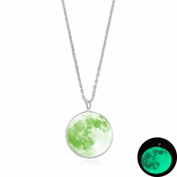 Glow In The Dark Moon Necklace 14mm Galaxy Planet Glass Cabochon Pendant Necklace Silver Chain Luminous 8.jpg 640x640 8