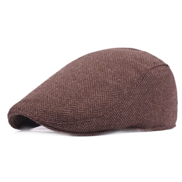 HT1100 New Fashion Wool Felt Mens Berets Winter Warm Striped Flat Caps High Quality Cabbie Newsboy 1