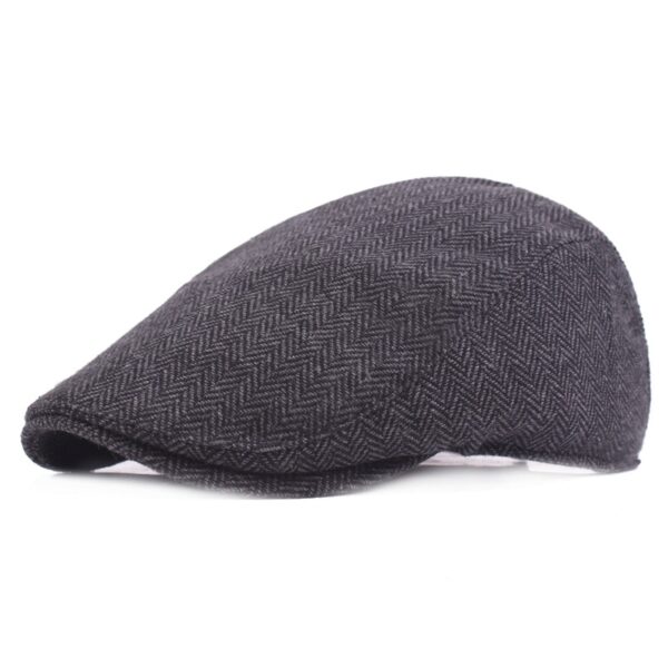 HT1100 New Fashion Wool Felt Mens Berets Winter Warm Striped Flat Caps High Quality Cabbie Newsboy 2