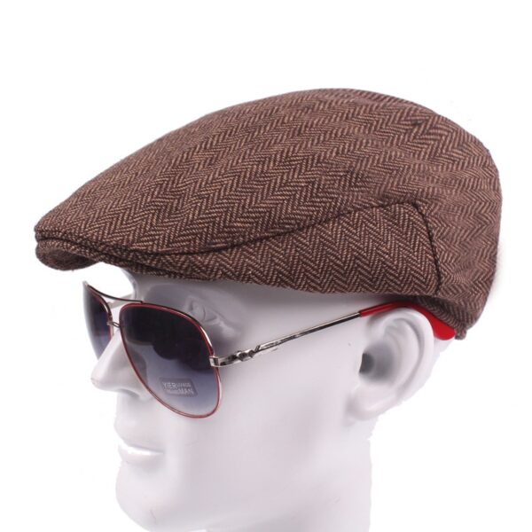 HT1100 New Fashion Wool Felt Mens Berets Winter Warm Striped Flat Caps High Quality Cabbie Newsboy 4