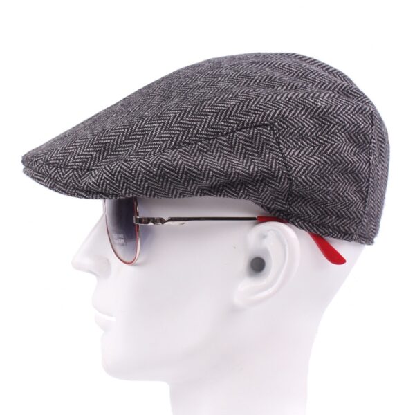 HT1100 New Fashion Wool Felt Mens Berets Winter Warm Striped Flat Caps High Quality Cabbie Newsboy 5