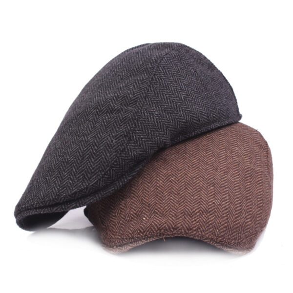 HT1100 New Fashion Wool Felt Mens Berets Winter Warm Striped Flat Caps High Quality Cabbie Newsboy