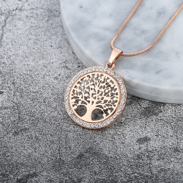 Hot Tree of Life Crystal Round Small Pendant Necklace Gold Silver Colors Bijoux Collier Elegant Women 1