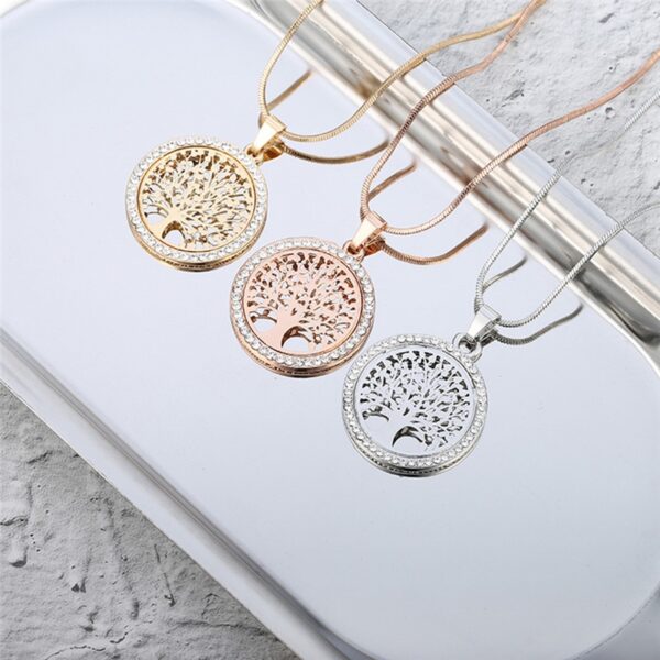 Hot Tree of Life Crystal Round Small Pendant Necklace Gold Silver Colors Bijoux Collier Elegant Women 4