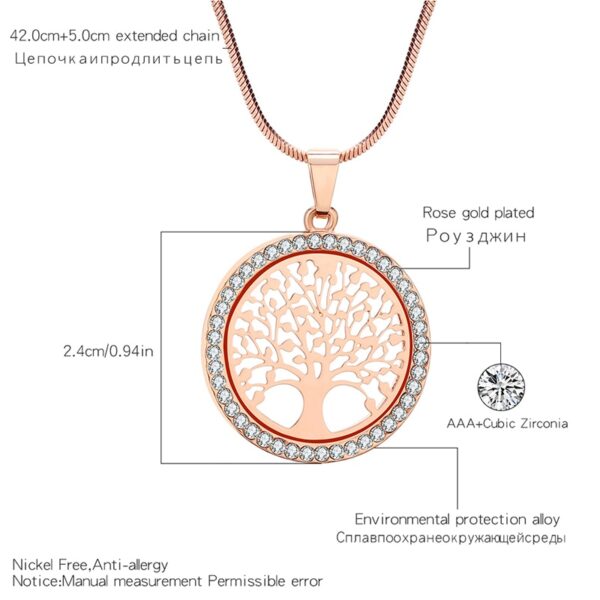 Hot Tree of Life Crystal Round Small Pendant Necklace Gold Silver Colors Bijoux Collier Elegant Women 5