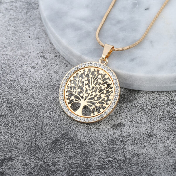 Hot Tree of Life Crystal Round Small Pendant Necklace Gold Silver Colors Bijoux Collier Elegant Women
