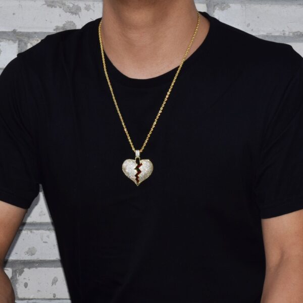 Iced Out Solid Broken Heart Necklace Pendant With Tennis Chain Gold Color Bling Cubic Zircon Men 1