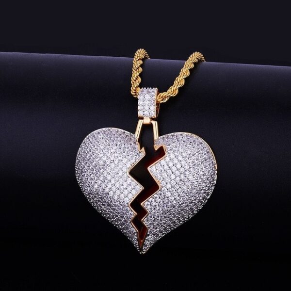 Iced Out Solid Broken Heart Necklace Pendant With Tennis Chain Gold Color Bling Cubic Zircon Men 1.jpg 640x640 1