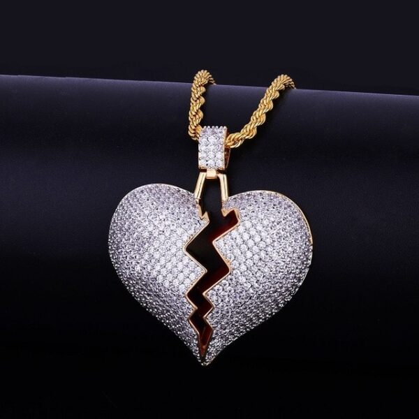 Iced Out Solid Broken Heart Necklace Pendant Uban sa Tennis Chain Gold Color Bling Cubic Zircon Men 1.jpg 640x640 1