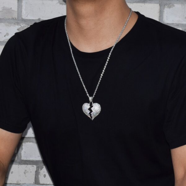 Iced Out Solid Broken Heart Necklace Pendant With Tennis Chain Gold Color Bling Cubic Zircon Men 2