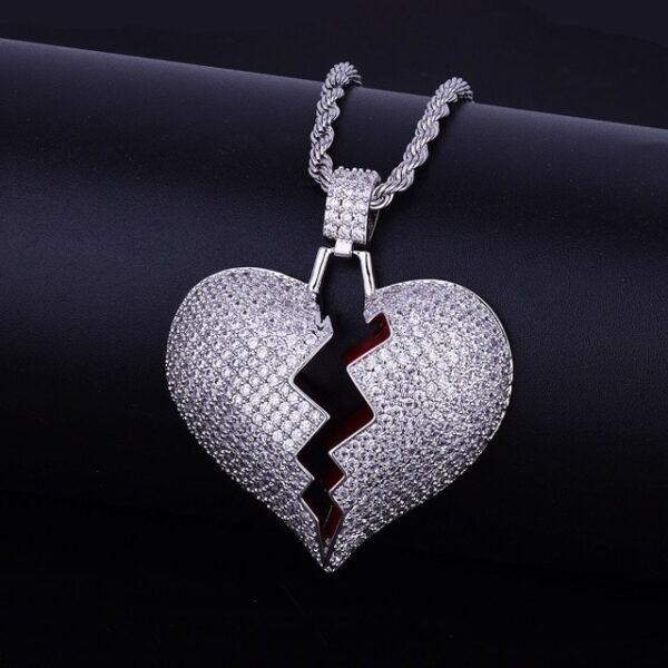 Iced Out Solid Broken Heart Necklace Pendant With Tennis Chain Gold Color Bling Cubic Zircon Men 2..jpg 640x640 2