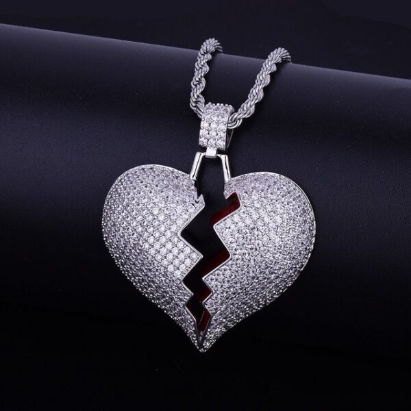 Iced Out Solid Broken Heart Necklace Pendant With Tennis Chain Gold Color Bling Cubic Zircon Men 2.jpg 640x640 2