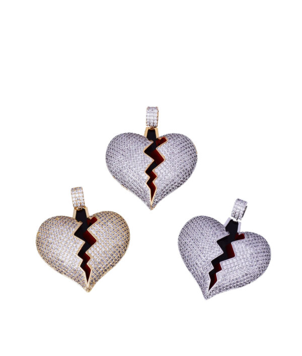 Iced Out Solid Broken Heart Necklace Pendant With Tennis Chain Gold Color Bling Cubic Zircon Men 3 1