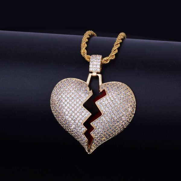 Iced Out Solid Broken Heart Necklace Pendant Uban sa Tennis Chain Gold Color Bling Cubic Zircon Men 4