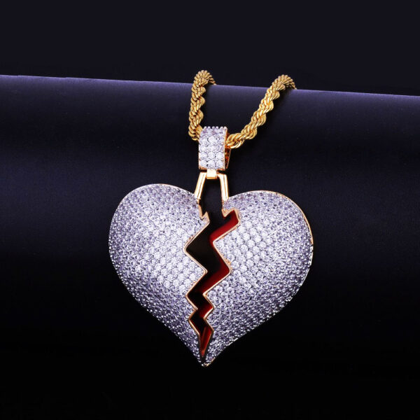 Iced Out Solid Broken Heart Necklace Pendant Uban sa Tennis Chain Gold Color Bling Cubic Zircon Men 5