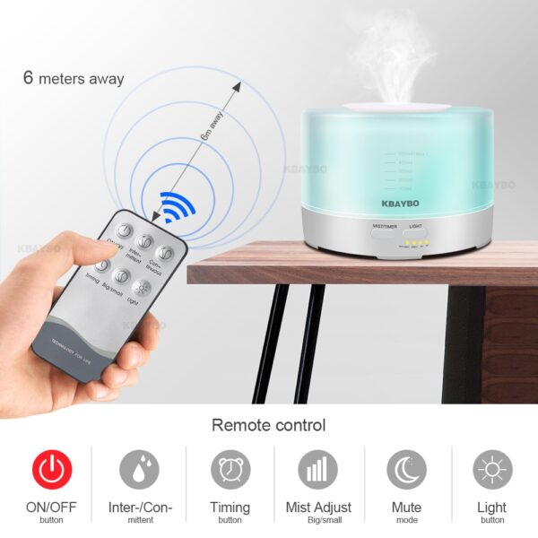 KBAYBO Aroma Ultrasonic air Humidifier 500ml Remote Control Essential Oil diffusers LED Light mist maker Aromatherapy 2