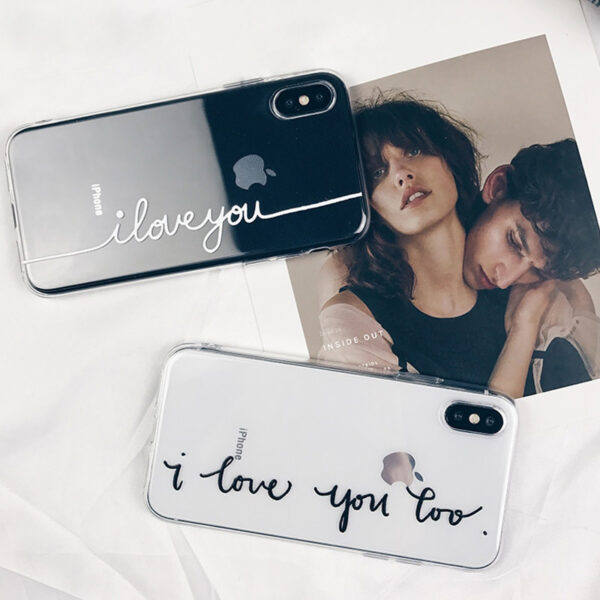 LACK Letter Print Lovers Telefon Case Fir iPhone X Case Ultra dënn Soft TPU Clear Back 1 1