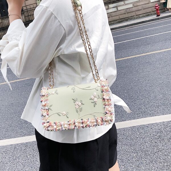 Lace Flowers Women bag 2018 New handbag High quality PU Leather Sweet Girl Square bag Flower 4