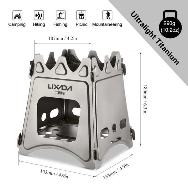 Lixada Lichtgewicht Titanium Houtkachel Camping Kachel BBQ Picknick Oven Compacte Opvouwbare Houtkachel voor Outdoor 5