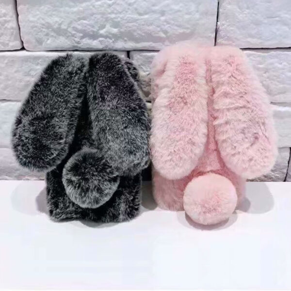 Nindot nga Rabbit Ears Fur Plush Phone Case Para sa iPhone X XR XS Max 7 8 Plus 12