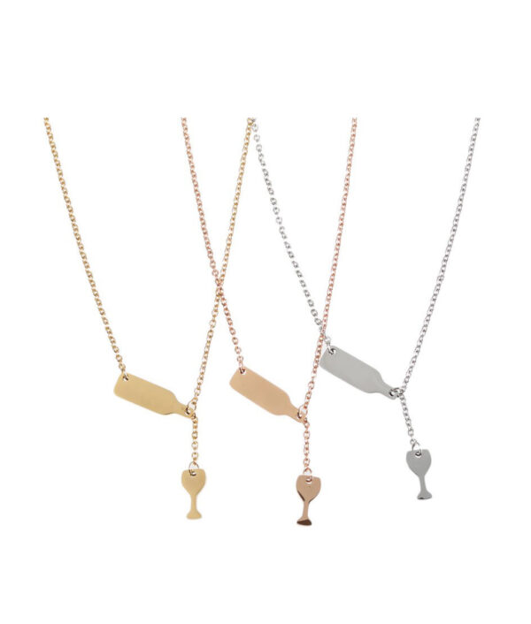 Never Fade 316L Stainless Steel Necklace Titanium Steel Wine Pendant Necklace for Women Wine Lovers Silver 5
