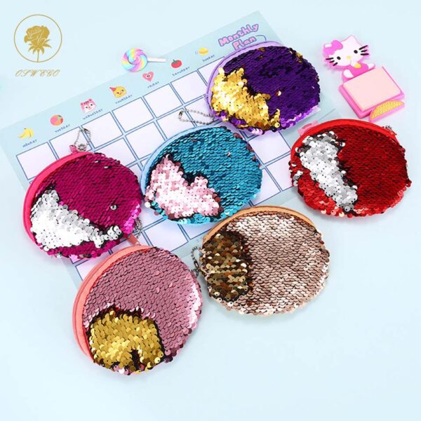 OSWEGO Sequins Bag Coin Purse For Girls Mermaid Tail Women Coin Purse Earphone Kids Zipper Purse 3