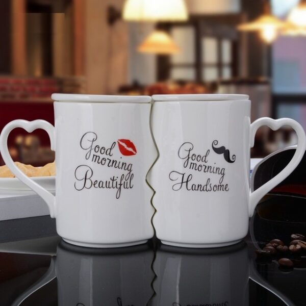 OUSSIRRO 2Pcs Set Couple Cup Ceramic Kiss Mug Valentines Day Wedding Birthday Gift