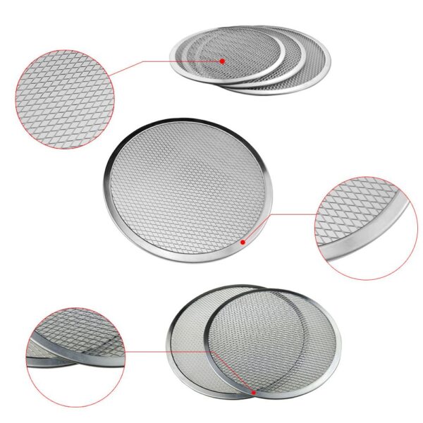 Pizza Tray Mesh Seamless Aluminum Pancake Pizza Screen Baking Tray Metal Net Bakeware Kusina Baking Tools 5